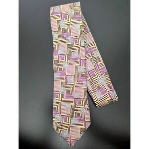 XMI Platinum Tie Geometric Abstract Jacquard Necktie USA Handmade USA Silk 62"